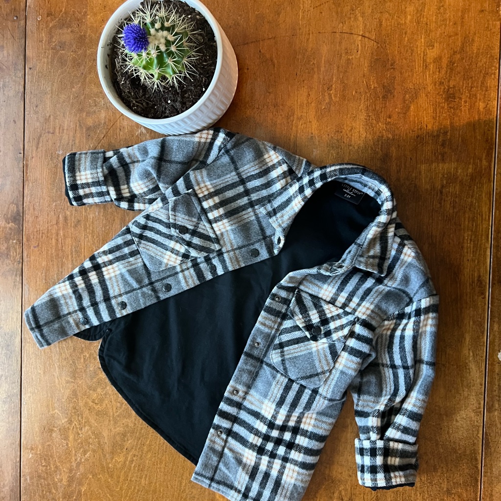 Little Bipsy Plaid Shacket Jacket 2t-3t Neutral Black Tan White Flannel Coat Kid